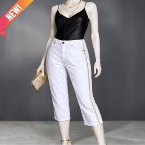 Ashley Stewart White Cropped Jeans with Gold Side Trim